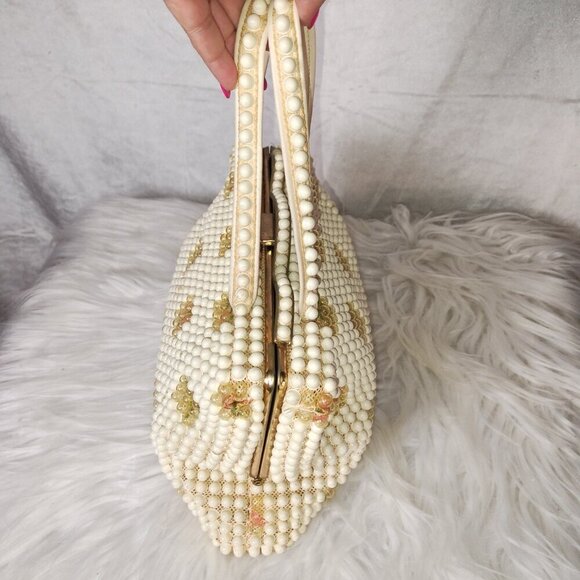Vintage 1960 Grandee Bead Purse with floral inserts. - Picture 4 of 6